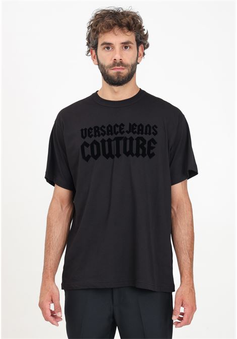 T-shirt a manica corta nera da uomo con logo in stile gotico VERSACE JEANS COUTURE | 77GAHL01CJ01L899